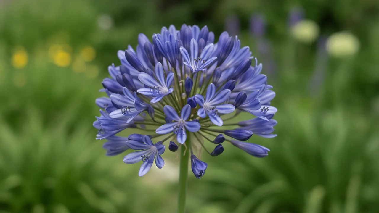 Midnight Blue (Agapanthus 'Midnight Blue') - blue flowers, illustrated plant card