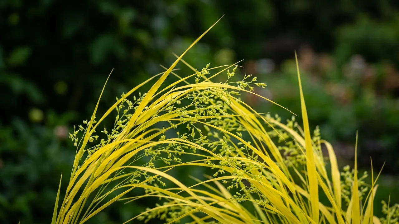 All Gold Japanese Forest Grass (Hakonechloa macra 'All Gold') - foliage plant, illustrated plant card