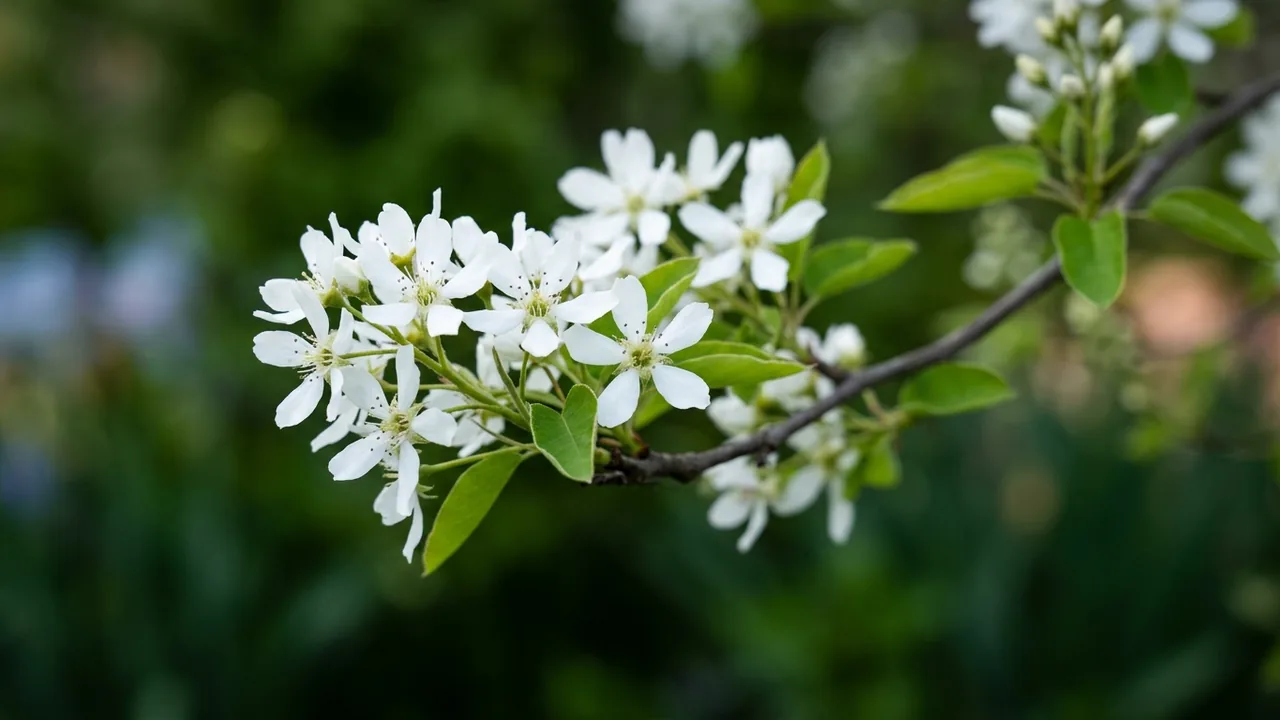 Allegheny Serviceberry (Amelanchier laevis) - white flowers, illustrated plant card