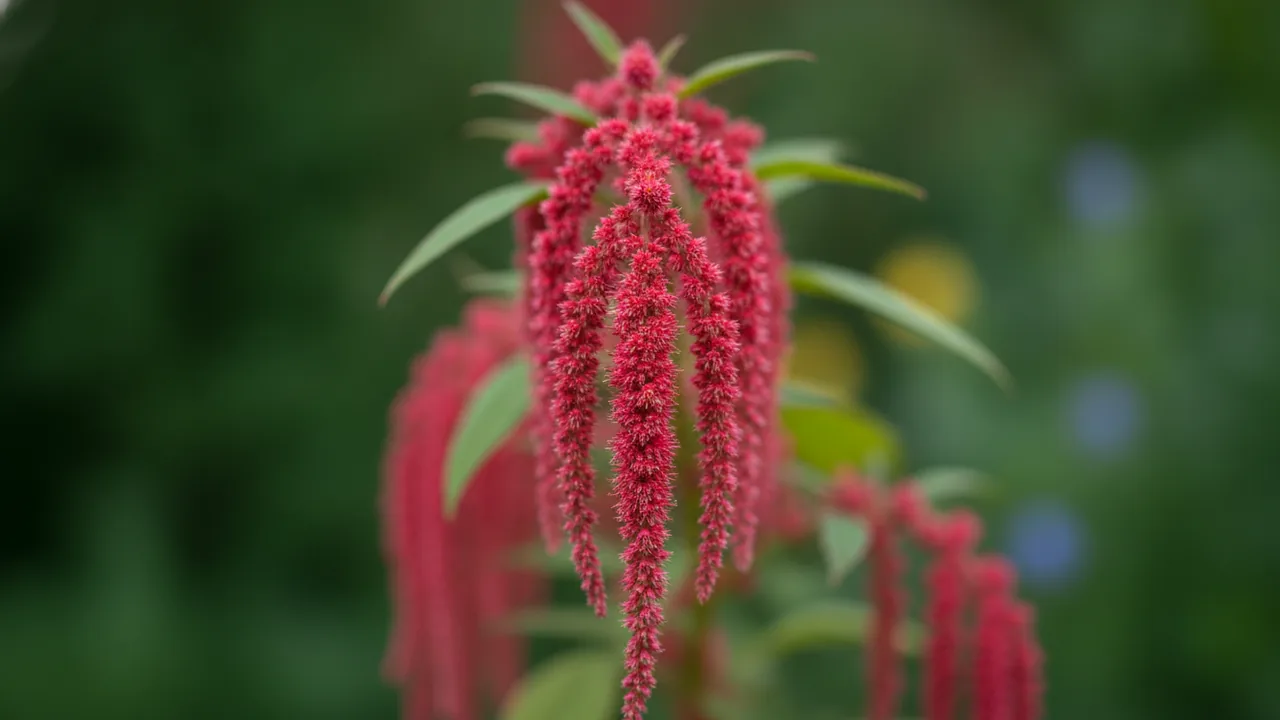 Coral Fountain (Amaranthus caudatus 'Coral Fountain') - pink flowers, illustrated plant card