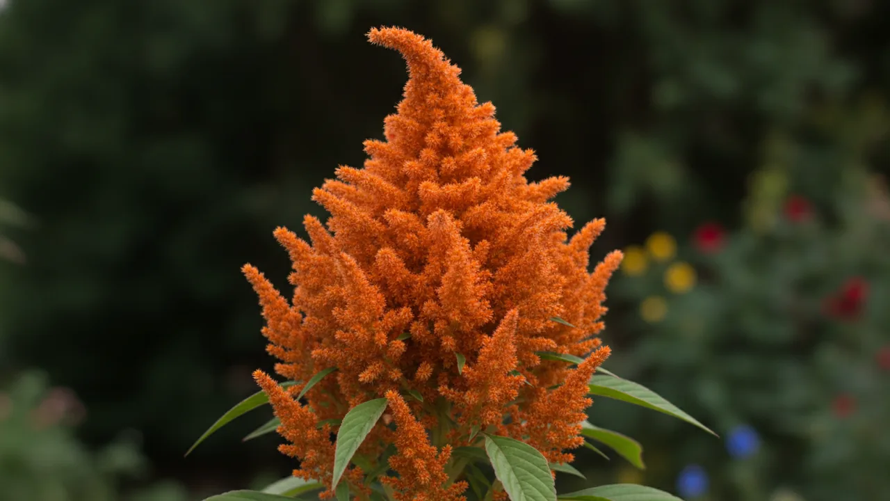 Hot Biscuits (Amaranthus cruentus 'Hot Biscuits') - orange flowers, illustrated plant card