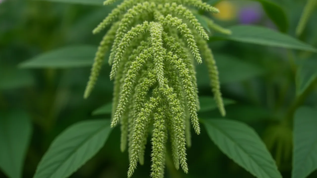 Emerald Tassels (Amaranthus caudatus 'Emerald Tassels') - flowers, illustrated plant card