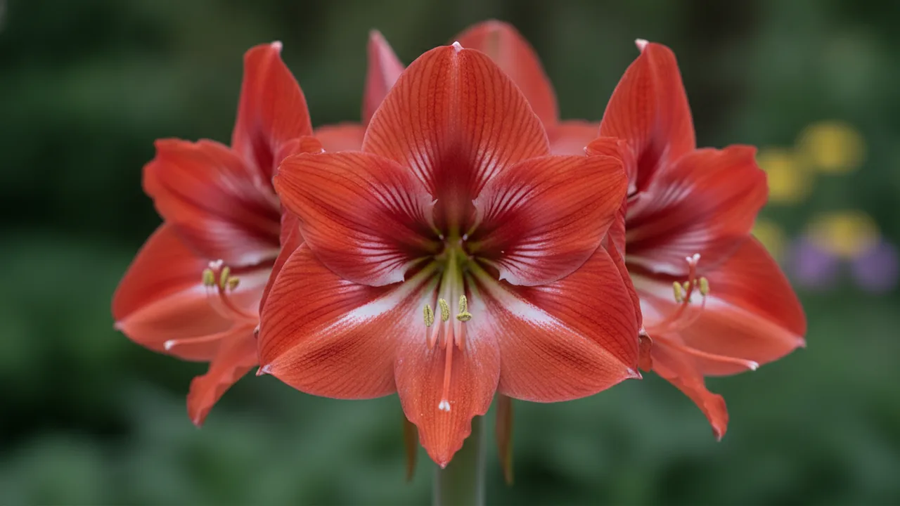 Minerva (Hippeastrum 'Minerva') - red flowers, illustrated plant card