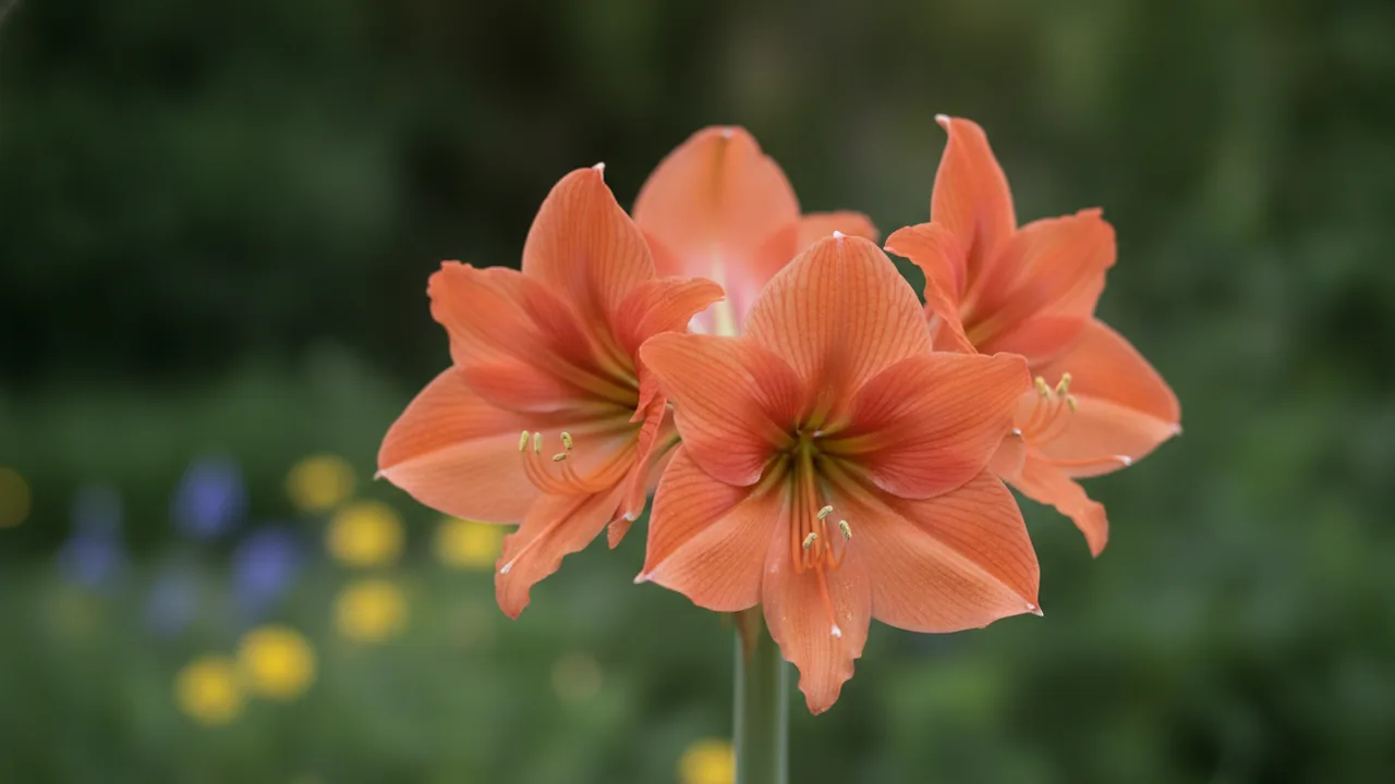 Rilona (Hippeastrum 'Rilona') - orange flowers, illustrated plant card