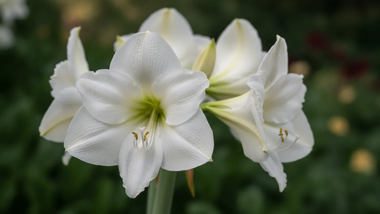 Christmas Gift (Hippeastrum 'Christmas Gift') - white flowers, illustrated plant card