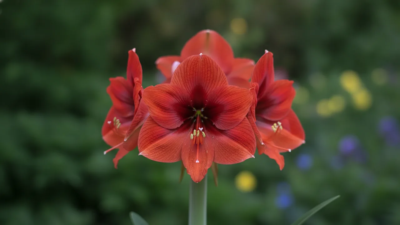 Amaryllis (Hippeastrum) - red flowers, illustrated plant card