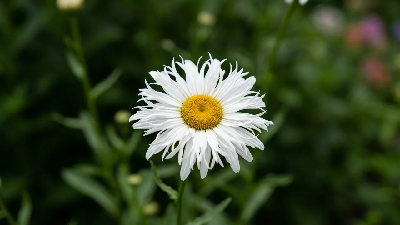 Amazing Daisies Spun Silk Shasta Daisy (Leucanthemum × superbum 'Spun Silk') - white flowers, illustrated plant card