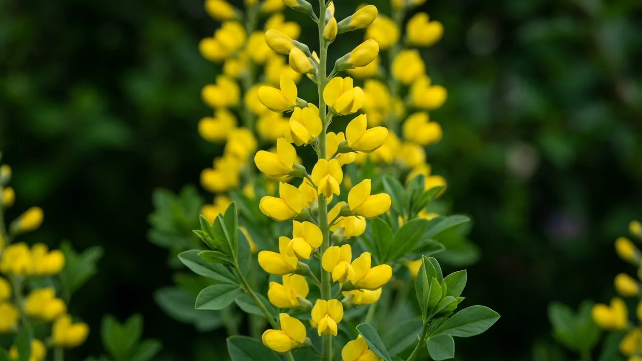 American Goldfinch False Indigo (Baptisia 'American Goldfinch') - yellow flowers, illustrated plant card