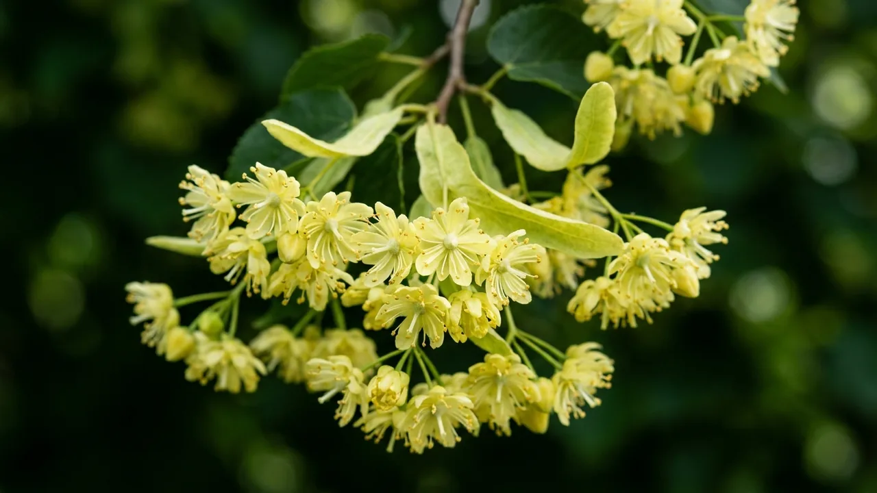 American Linden (Tilia americana) - yellow flowers, illustrated plant card
