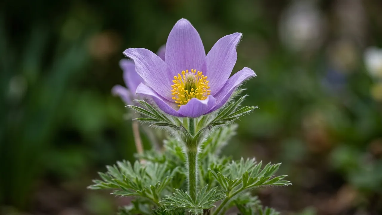 American Pasqueflower (Pulsatilla nuttalliana) - purple flowers, illustrated plant card