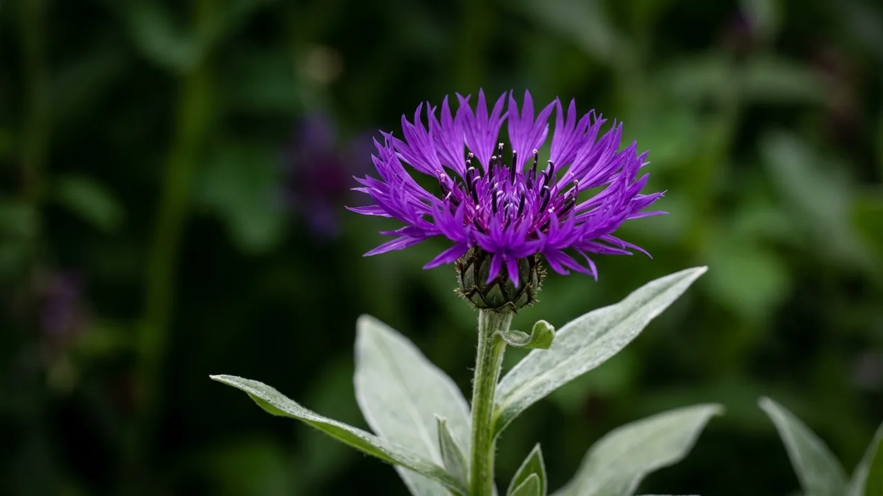 Amethyst Dream Bachelor Button (Centaurea montana 'Amethyst Dream') - purple flowers, illustrated plant card