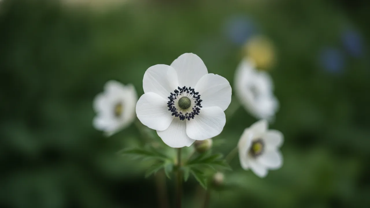 The Bride (Anemone coronaria 'The Bride') - white flowers, illustrated plant card