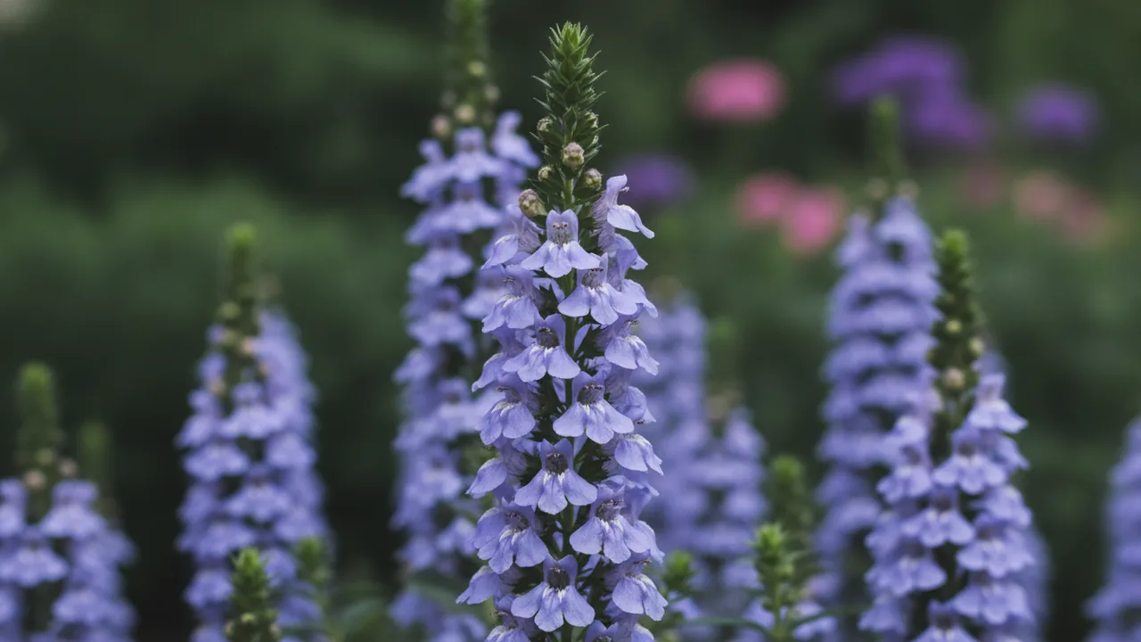 Serena Blue (Angelonia 'Serena Blue') - blue flowers, illustrated plant card