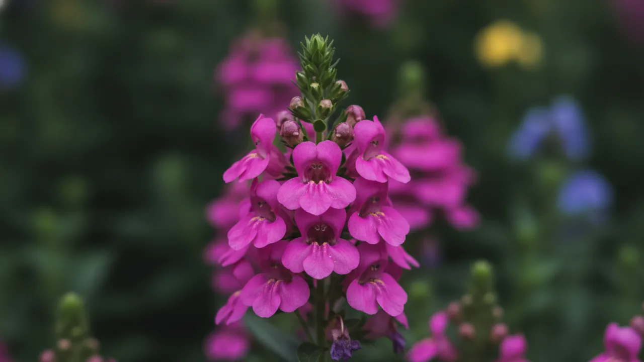 Angelface Raspberry (Angelonia 'Angelface Raspberry') - pink flowers, illustrated plant card