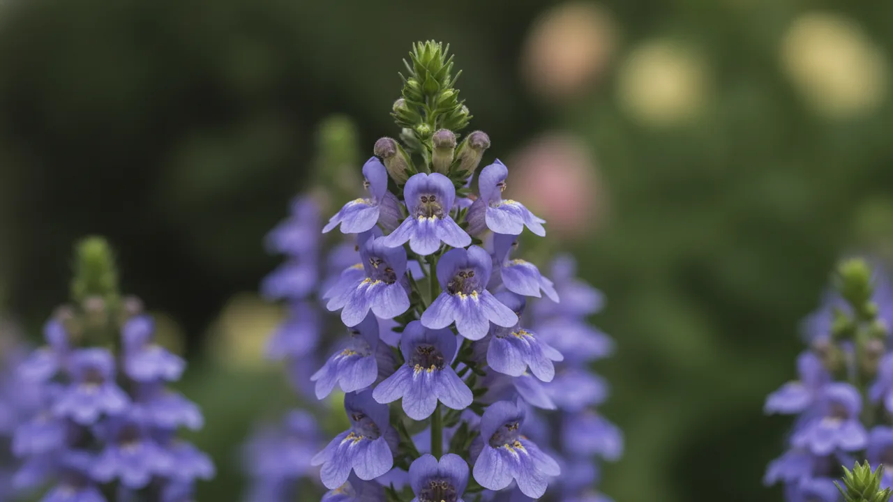 Wedgwood Blue (Angelonia 'Wedgwood Blue') - blue flowers, illustrated plant card