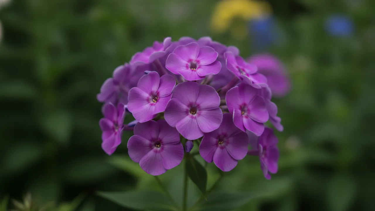 Lavender Annual Phlox (Phlox drummondii) - purple flowers, illustrated plant card
