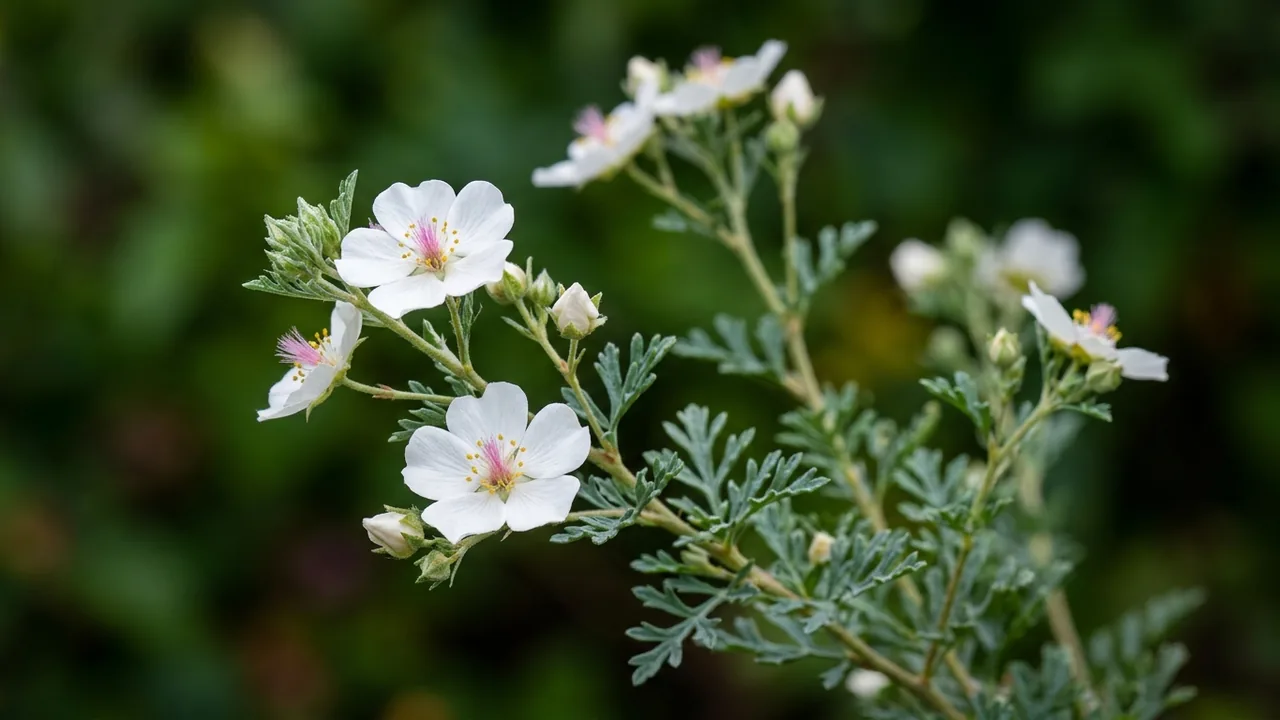 Apache Plume (Fallugia paradoxa) - white flowers, illustrated plant card
