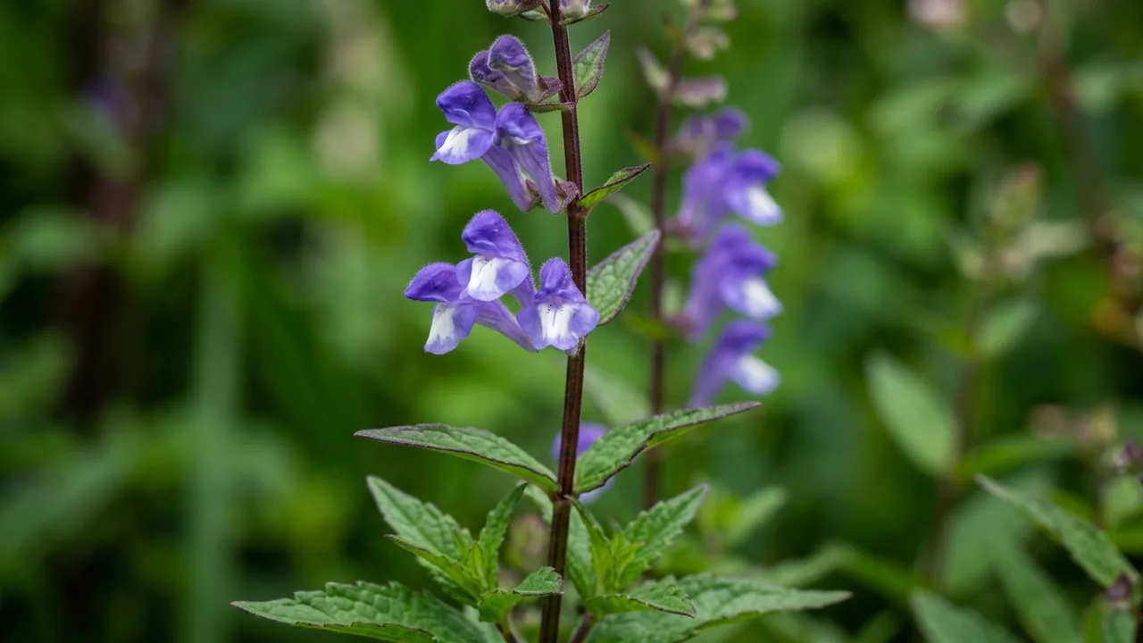 Appalachian Blues Skullcap (Scutellaria 'Appalachian Blues') - blue flowers, illustrated plant card