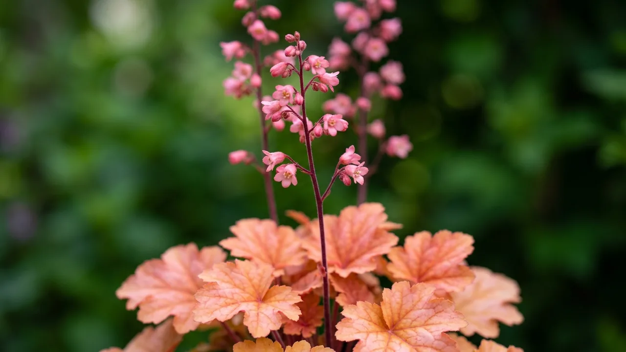 Apricot Coral Bells (Heuchera 'Apricot') - foliage plant, illustrated plant card