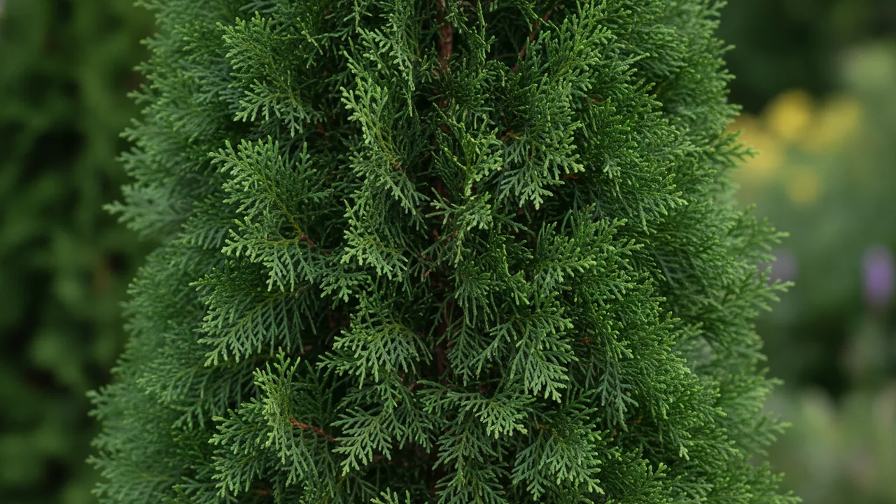 Emerald Green (Thuja occidentalis 'Smaragd') - foliage plant, illustrated plant card
