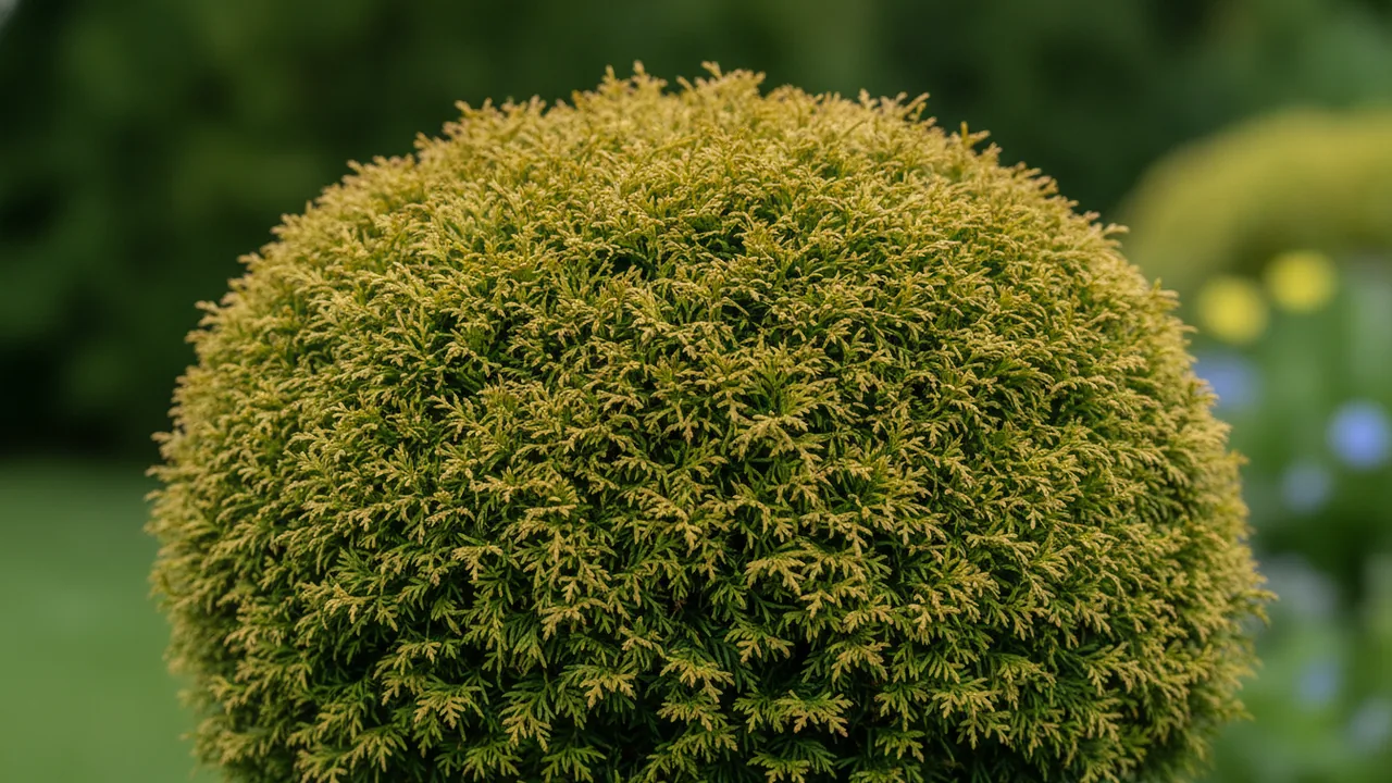 Golden Globe (Thuja occidentalis 'Golden Globe') - foliage plant, illustrated plant card