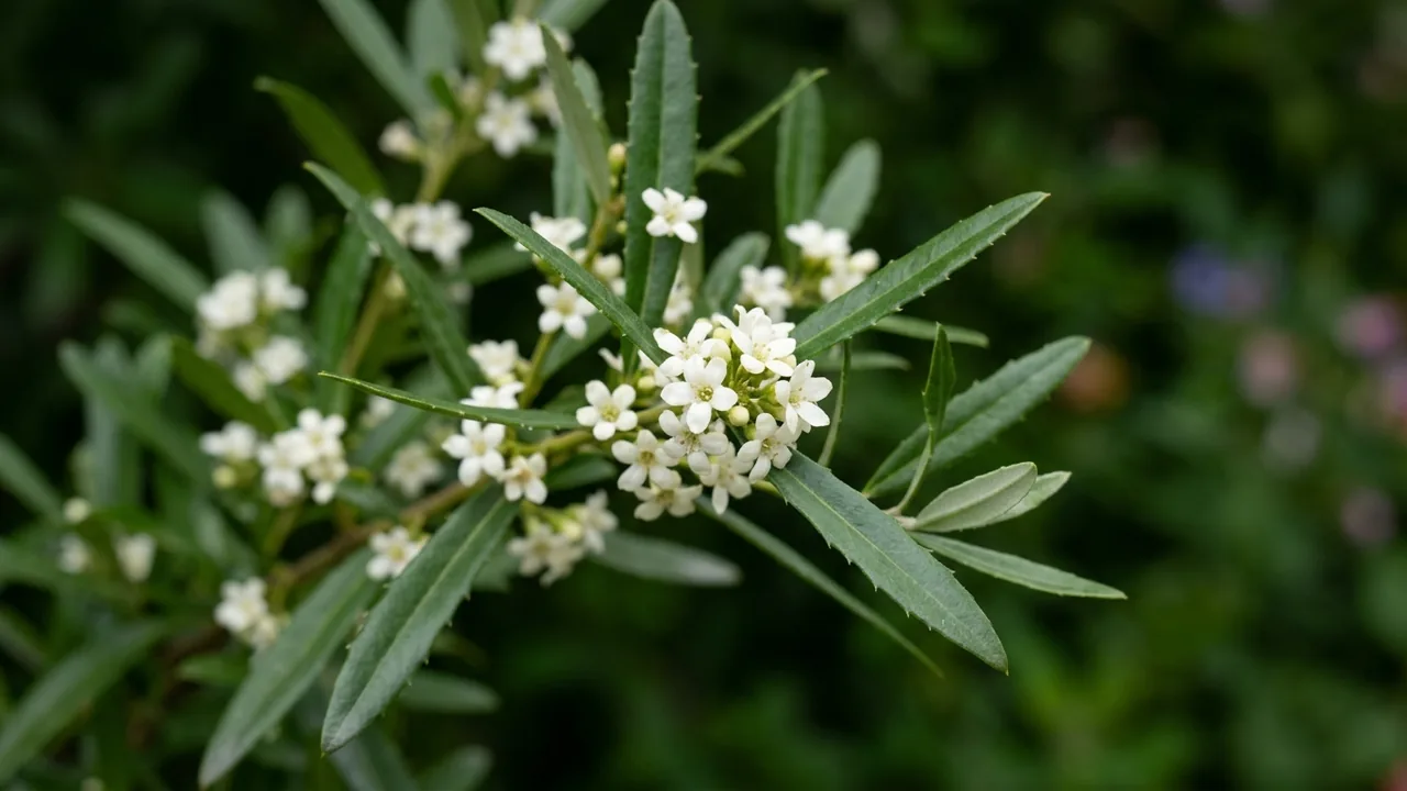 Arizona Rosewood (Vauquelinia californica) - white flowers, illustrated plant card