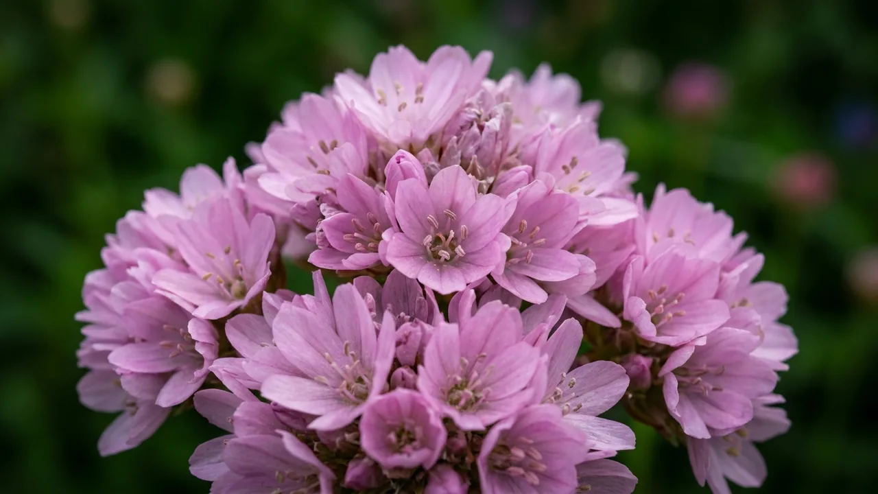 Armeria Dreameria Daydream (Armeria pseudarmeria 'Daydream') - pink flowers, illustrated plant card