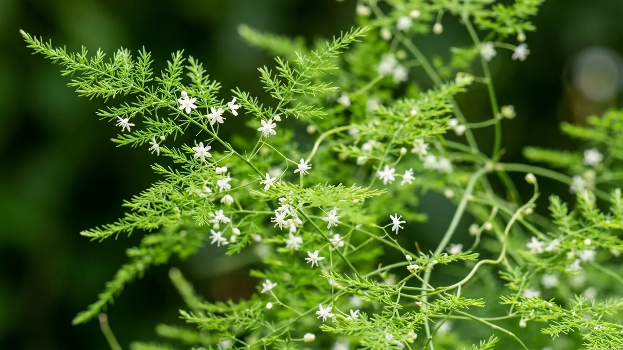 Asparagus Fern (Asparagus setaceus) - foliage plant, illustrated plant card