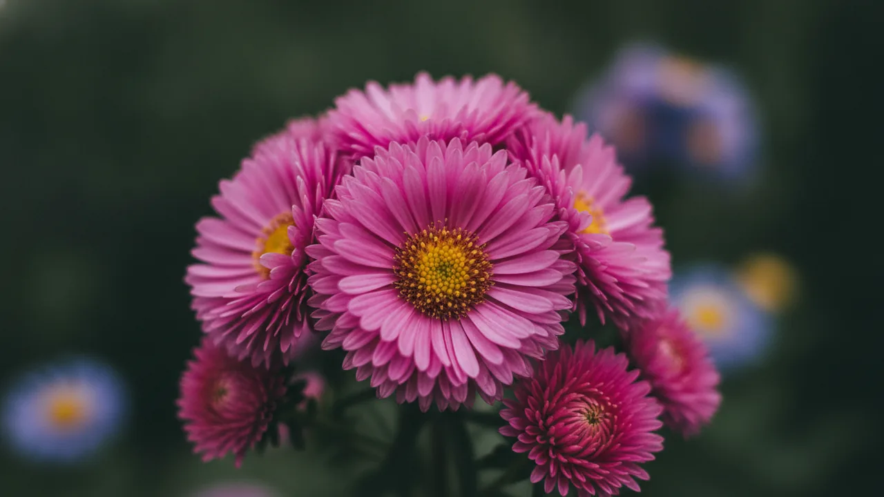 Alma Pötschke (Symphyotrichum novae-angliae 'Alma Pötschke') - pink flowers, illustrated plant card