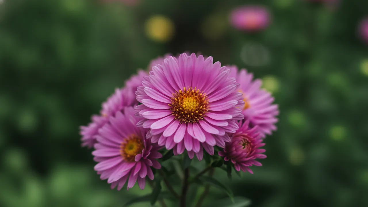 Patricia Ballard (Symphyotrichum novi-belgii 'Patricia Ballard') - pink flowers, illustrated plant card