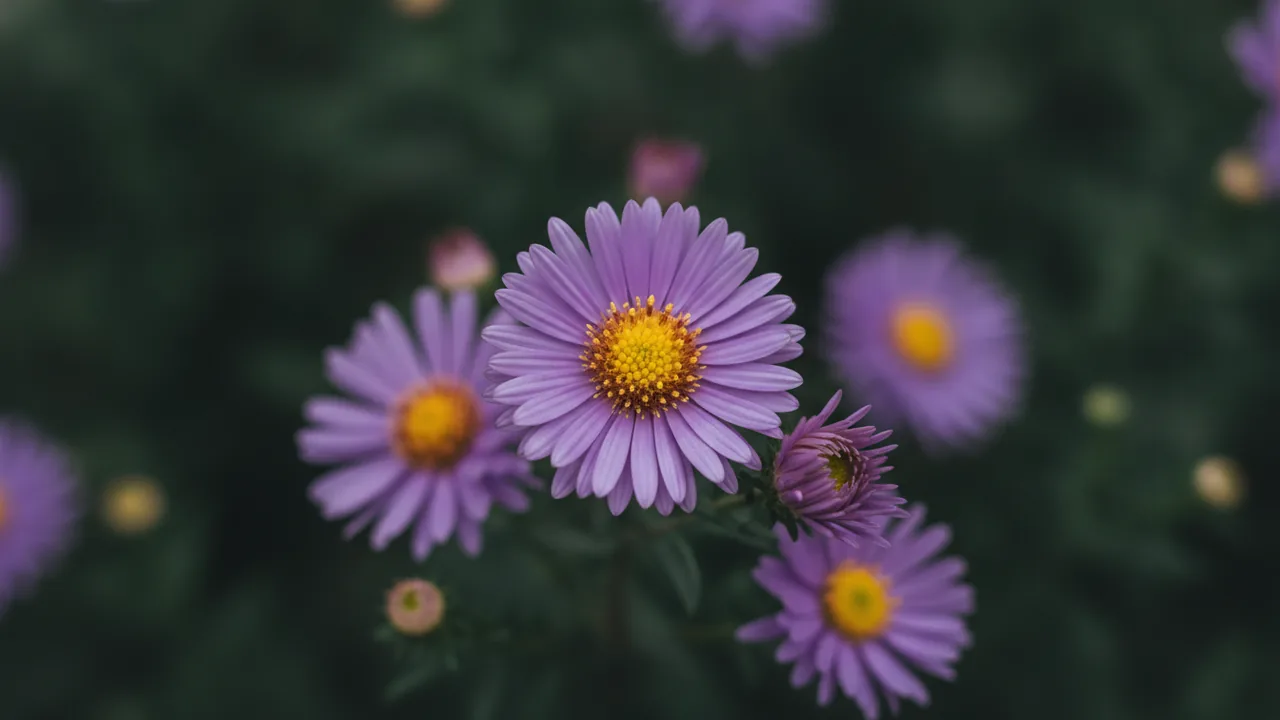 Purple Dome in bloom, illustrated plant card