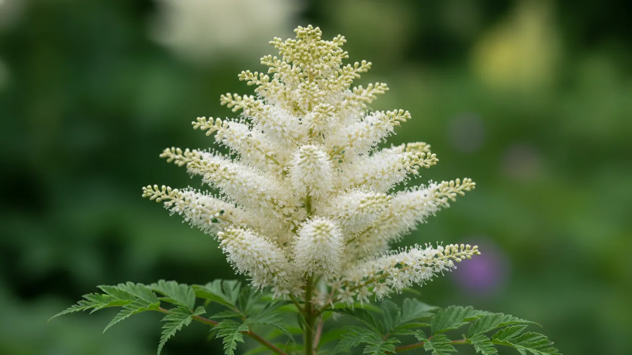Bridal Veil (Astilbe × arendsii 'Brautschleier') - white flowers, illustrated plant card