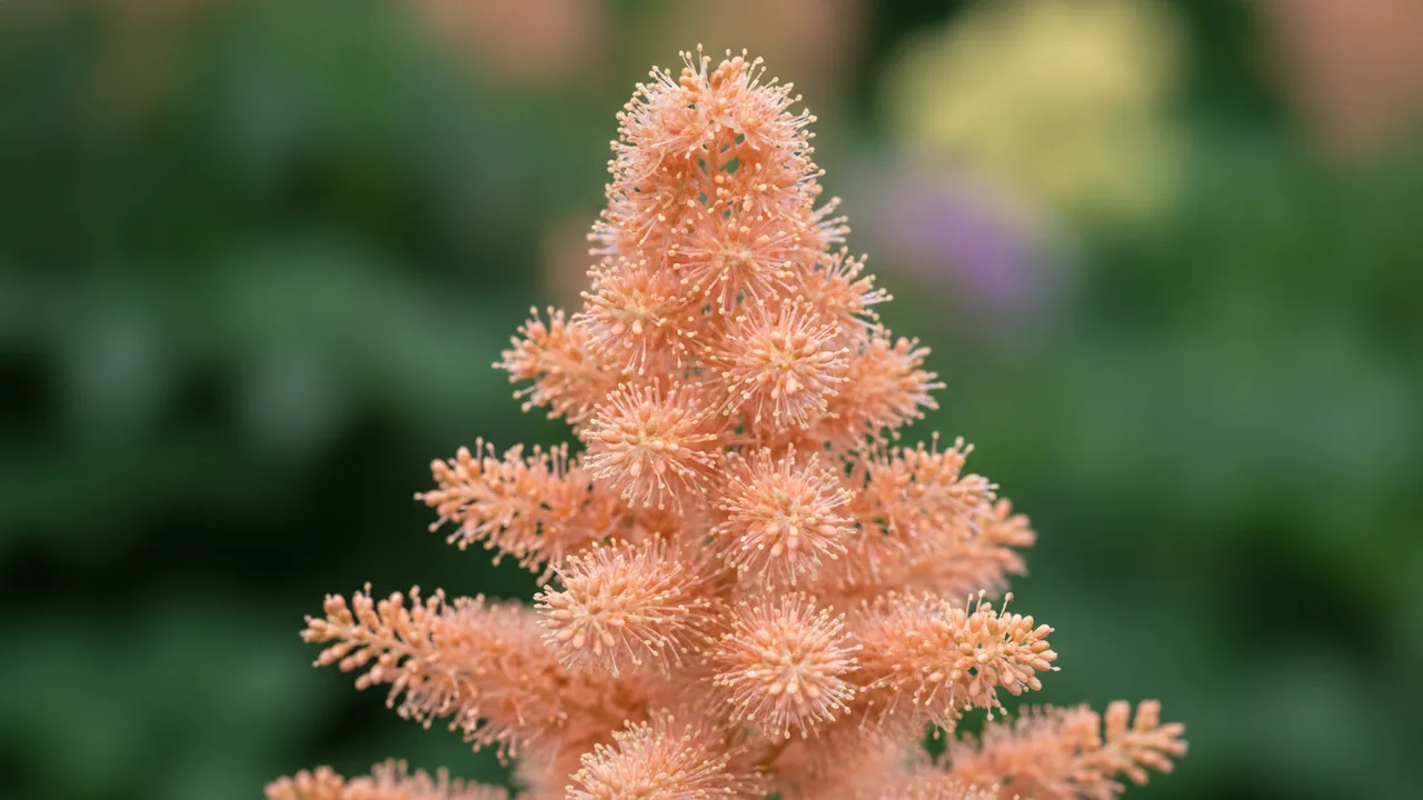 Peach Blossom (Astilbe japonica 'Peach Blossom') - pink flowers, illustrated plant card