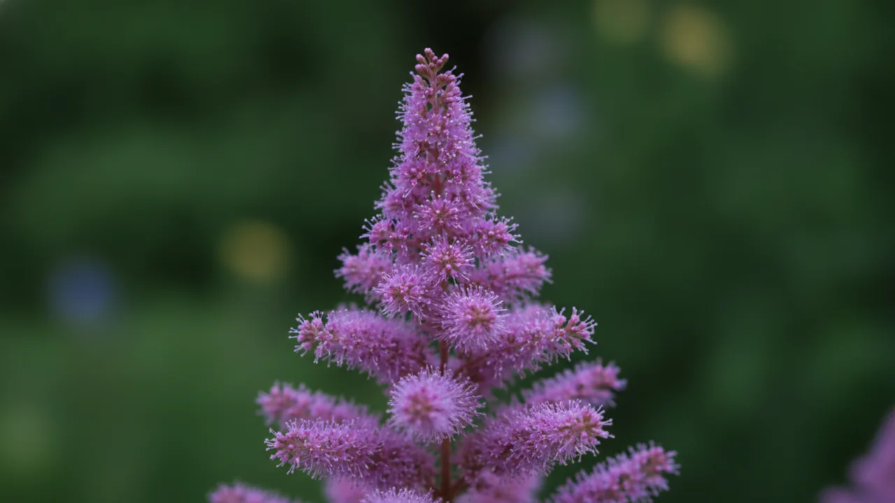 Purple Candles (Astilbe chinensis 'Purpurlanze') - purple flowers, illustrated plant card