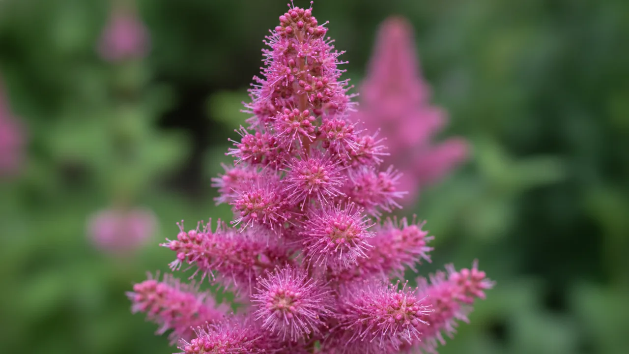 Astilbe - pink flowers, illustrated plant card