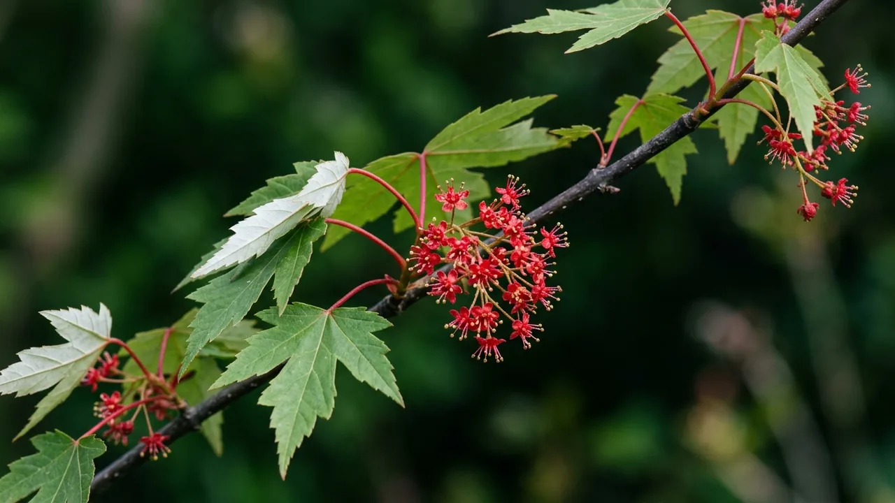 Autumn Blaze Maple (Acer × freemanii 'Jeffersred') - red flowers, illustrated plant card