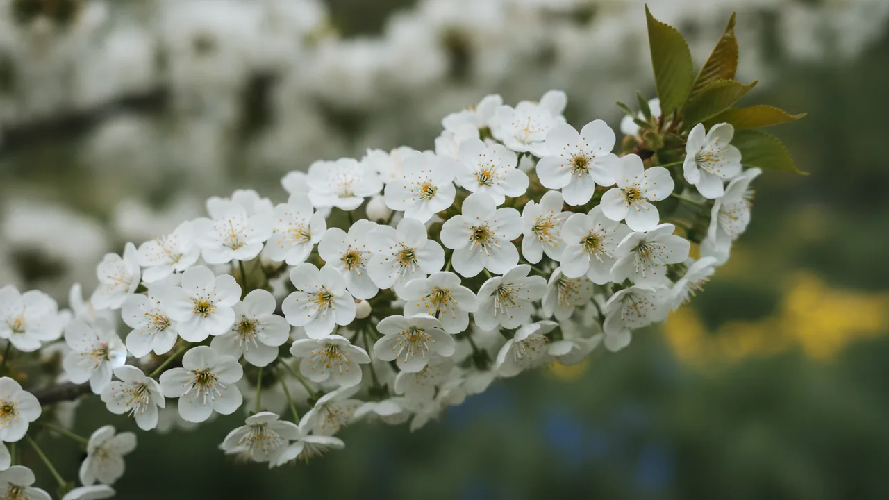 Autumn Flowering Cherry (Prunus subhirtella 'Autumnalis') - pink flowers, illustrated plant card