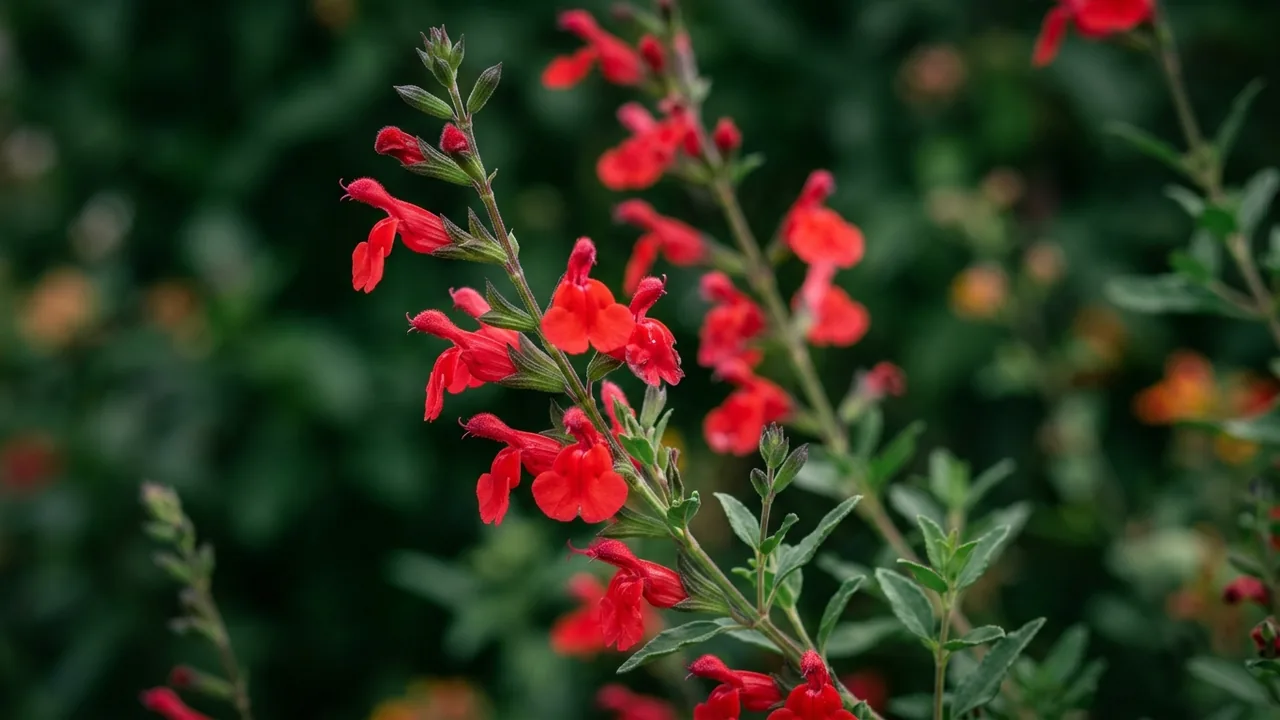 Autumn Sage (Salvia greggii) - red flowers, illustrated plant card