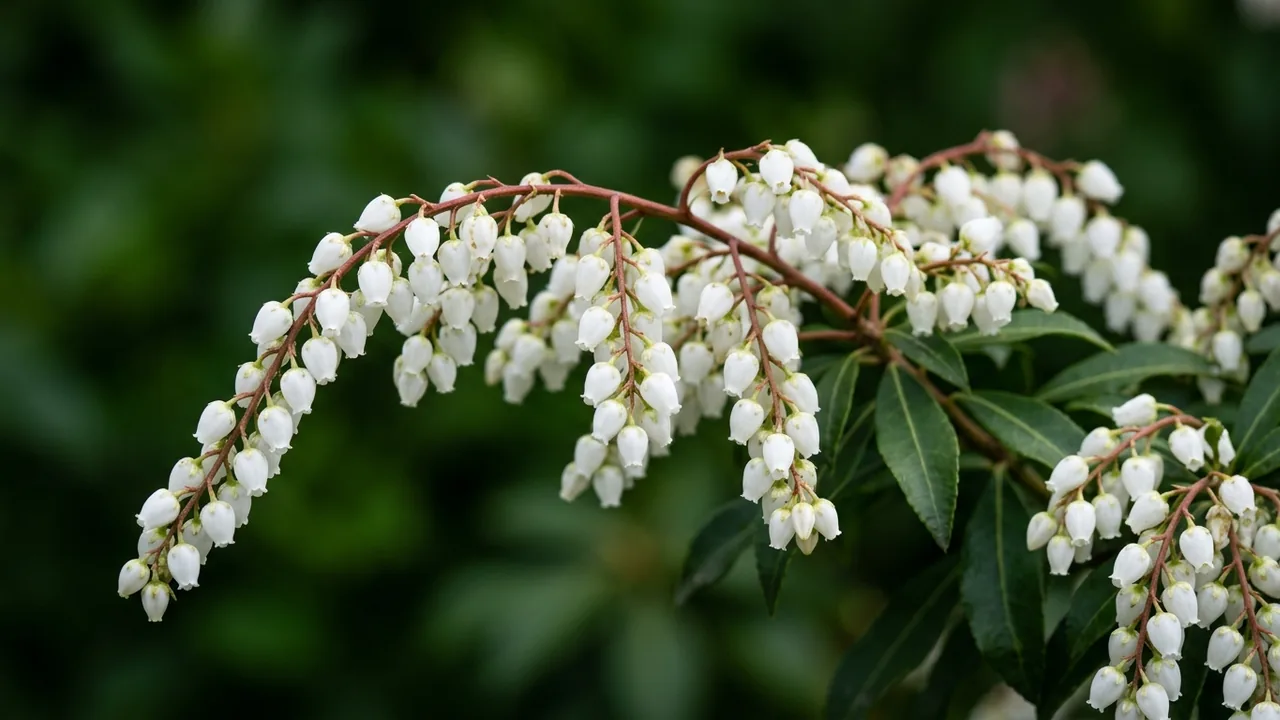 Avalanche Pieris (Pieris japonica 'Avalanche') - white flowers, illustrated plant card
