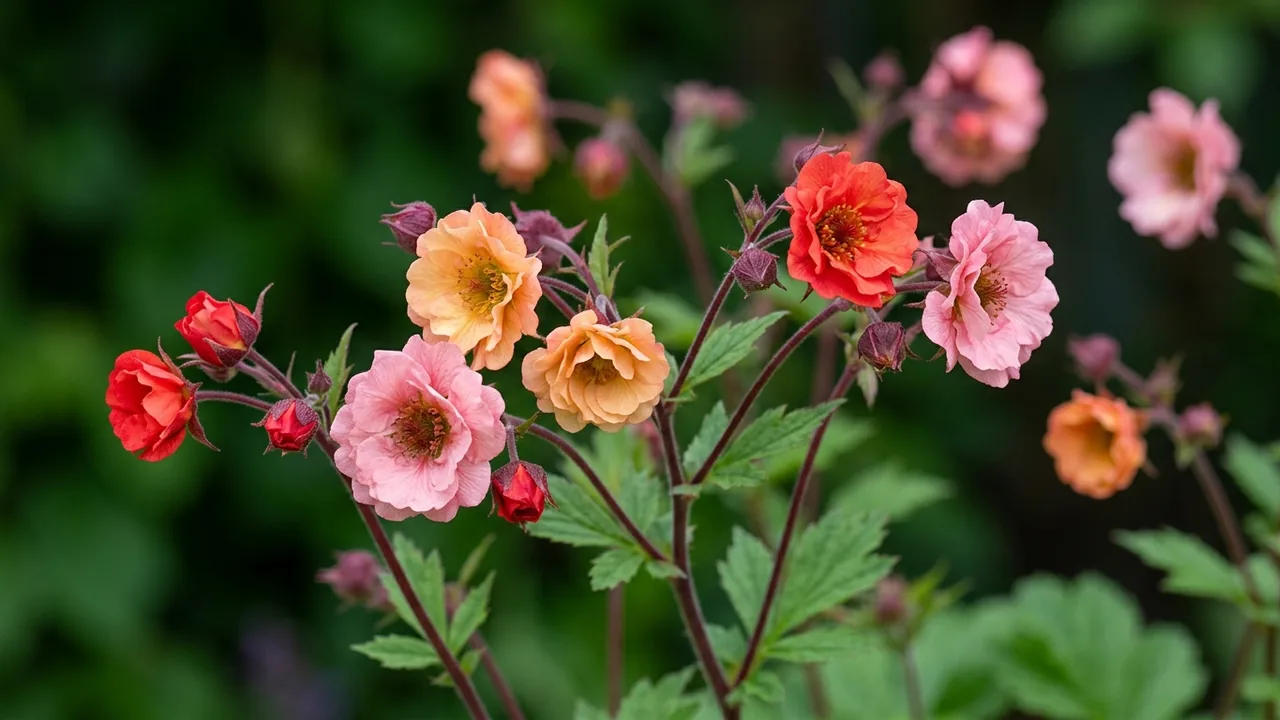 Mai Tai Avens (Geum 'Mai Tai') - orange flowers, illustrated plant card