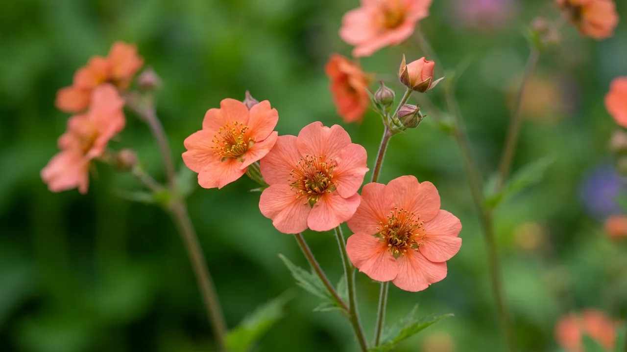 Totally Tangerine Avens (Geum 'Totally Tangerine') - orange flowers, illustrated plant card