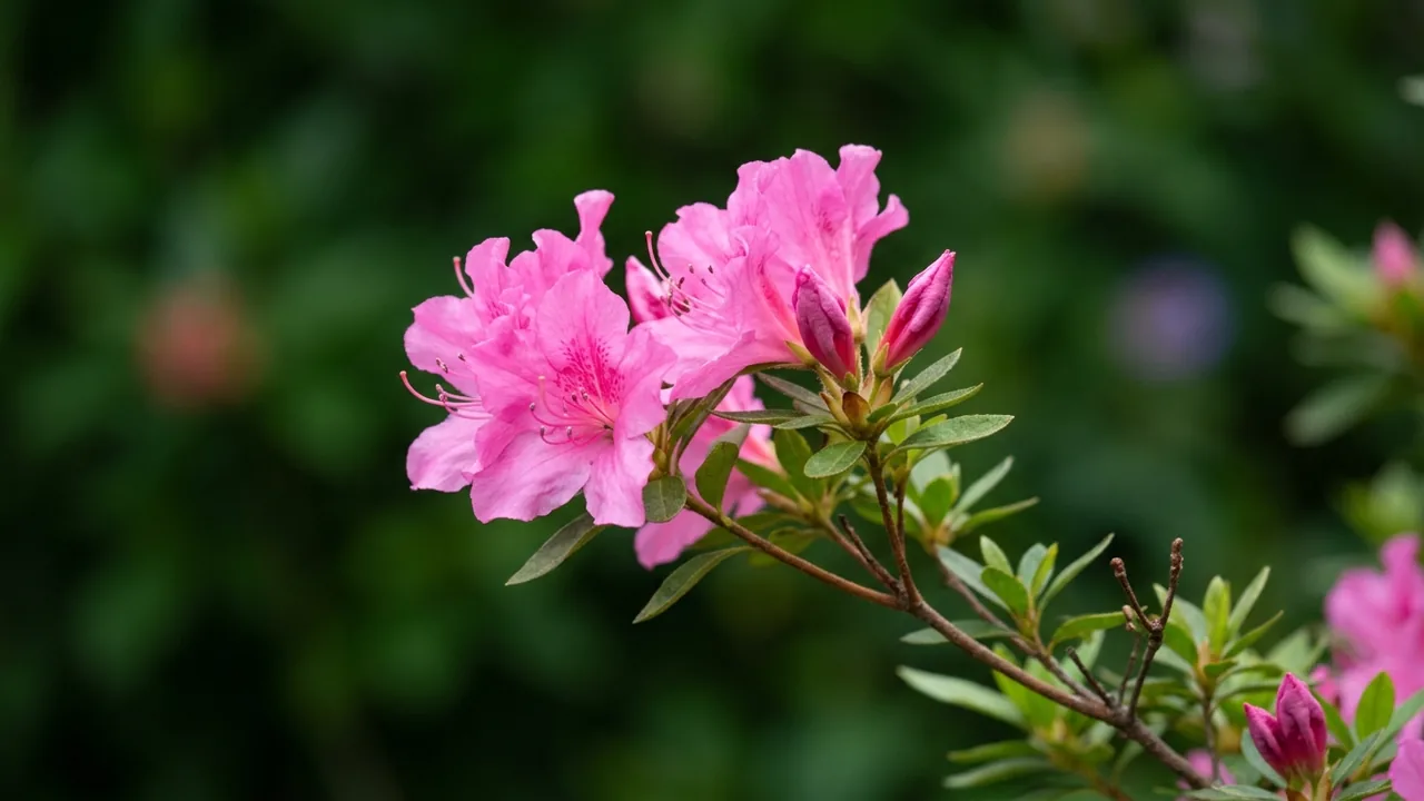 Autumn Carnival Encore Azalea (Rhododendron 'Conlet') - pink flowers, illustrated plant card