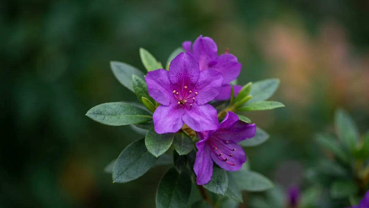 Autumn Majesty Encore Azalea (Rhododendron 'Roblezd') - purple flowers, illustrated plant card