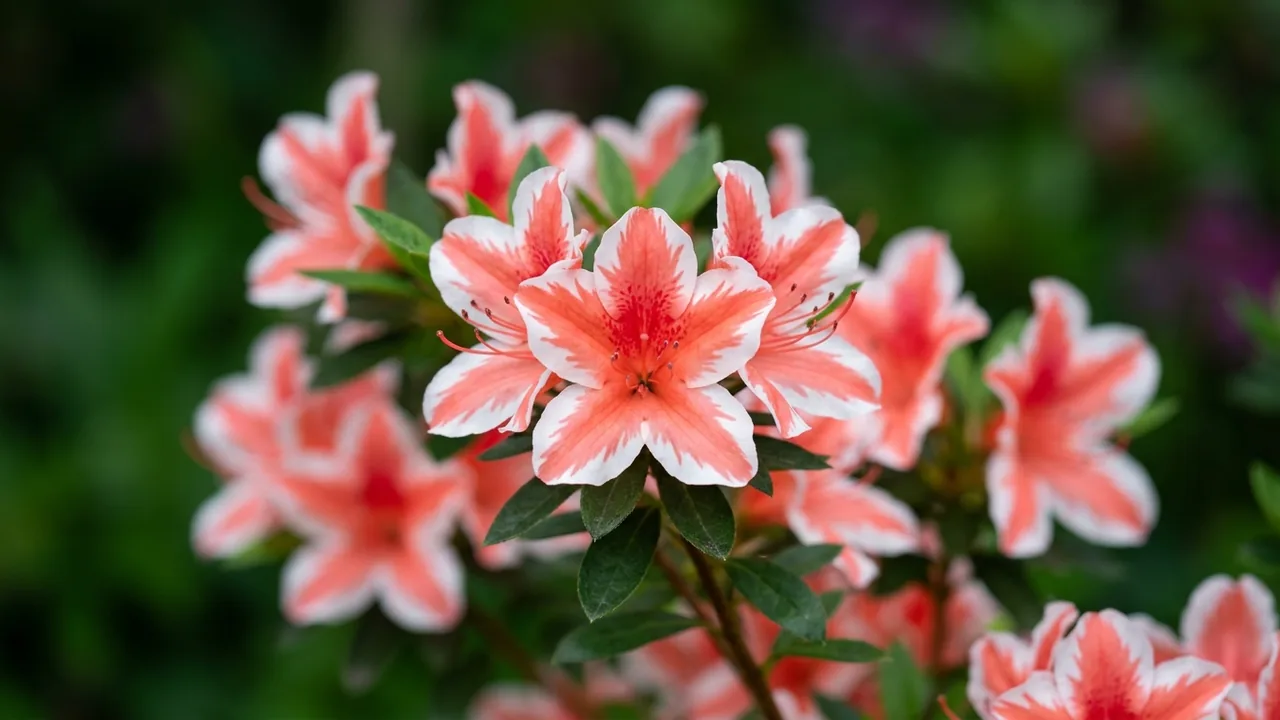 Autumn Starburst Encore Azalea (Rhododendron 'Robleze') - pink flowers, illustrated plant card