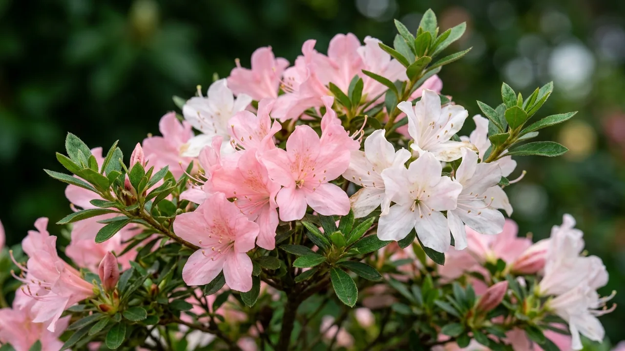 Autumn Sweetheart Encore Azalea (Rhododendron 'Robleja') - pink flowers, illustrated plant card