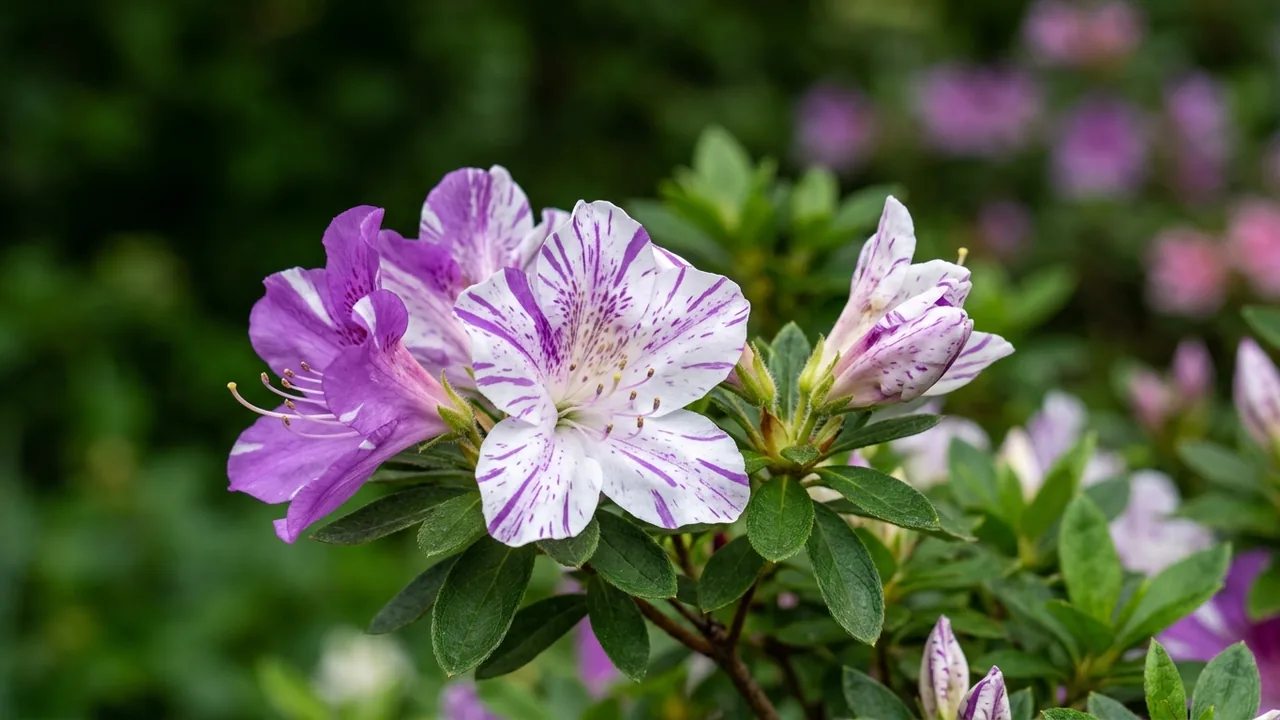 Autumn Twist Encore Azalea (Rhododendron 'Conlep') - white flowers, illustrated plant card