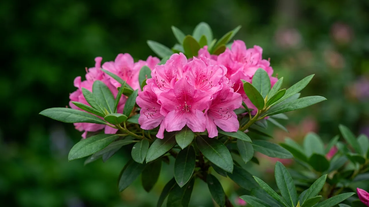 Bloom-A-Thon Pink Double (Rhododendron 'RLH1-2P8') - pink flowers, illustrated plant card