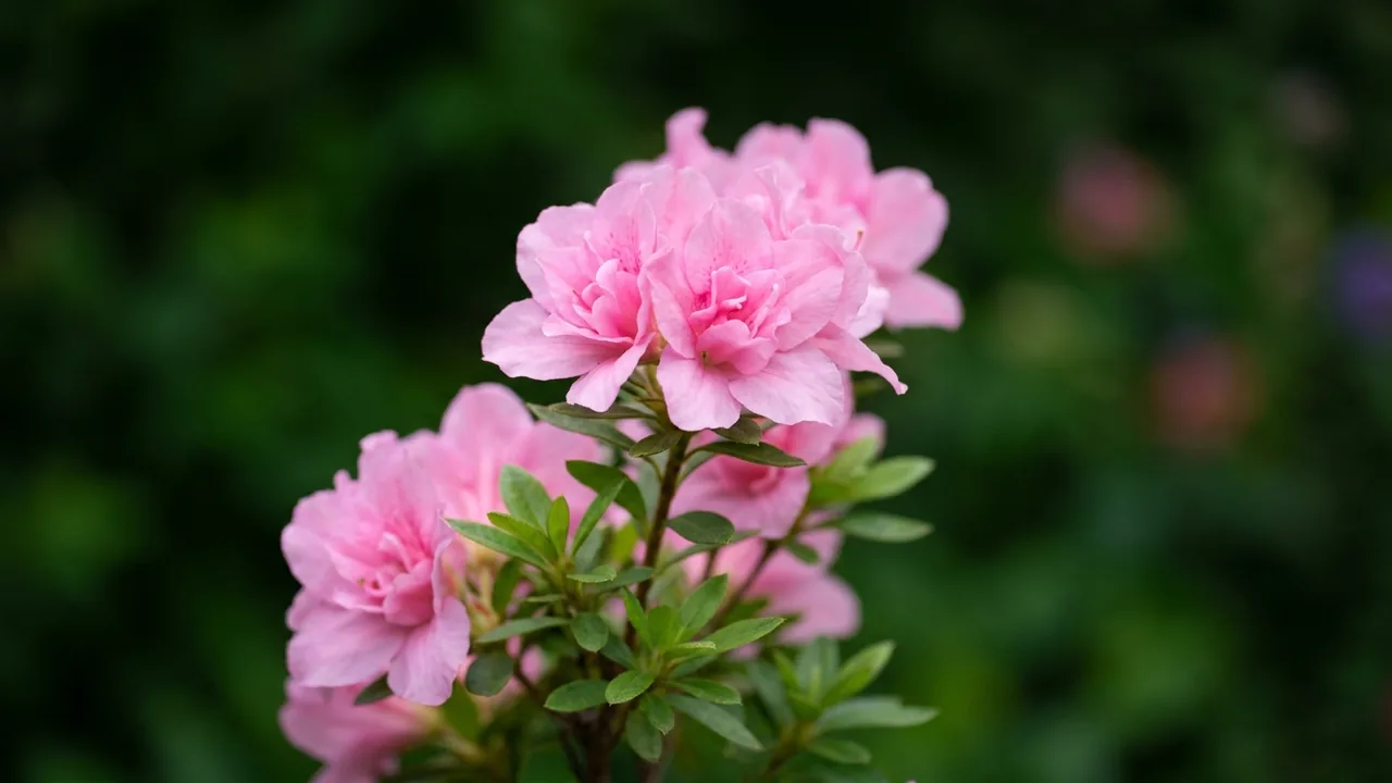 Electric Lights Double Pink Azalea (Rhododendron 'Umnaz 493') - pink flowers, illustrated plant card