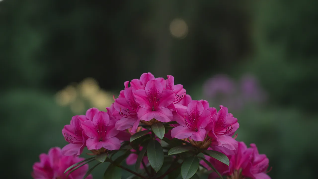 Encore Autumn Rouge (Rhododendron 'Conlea') - pink flowers, illustrated plant card