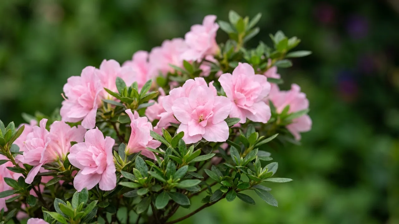 Ever After Blush Reblooming Azalea (Rhododendron 'Rlh2-4p1-5') - pink flowers, illustrated plant card